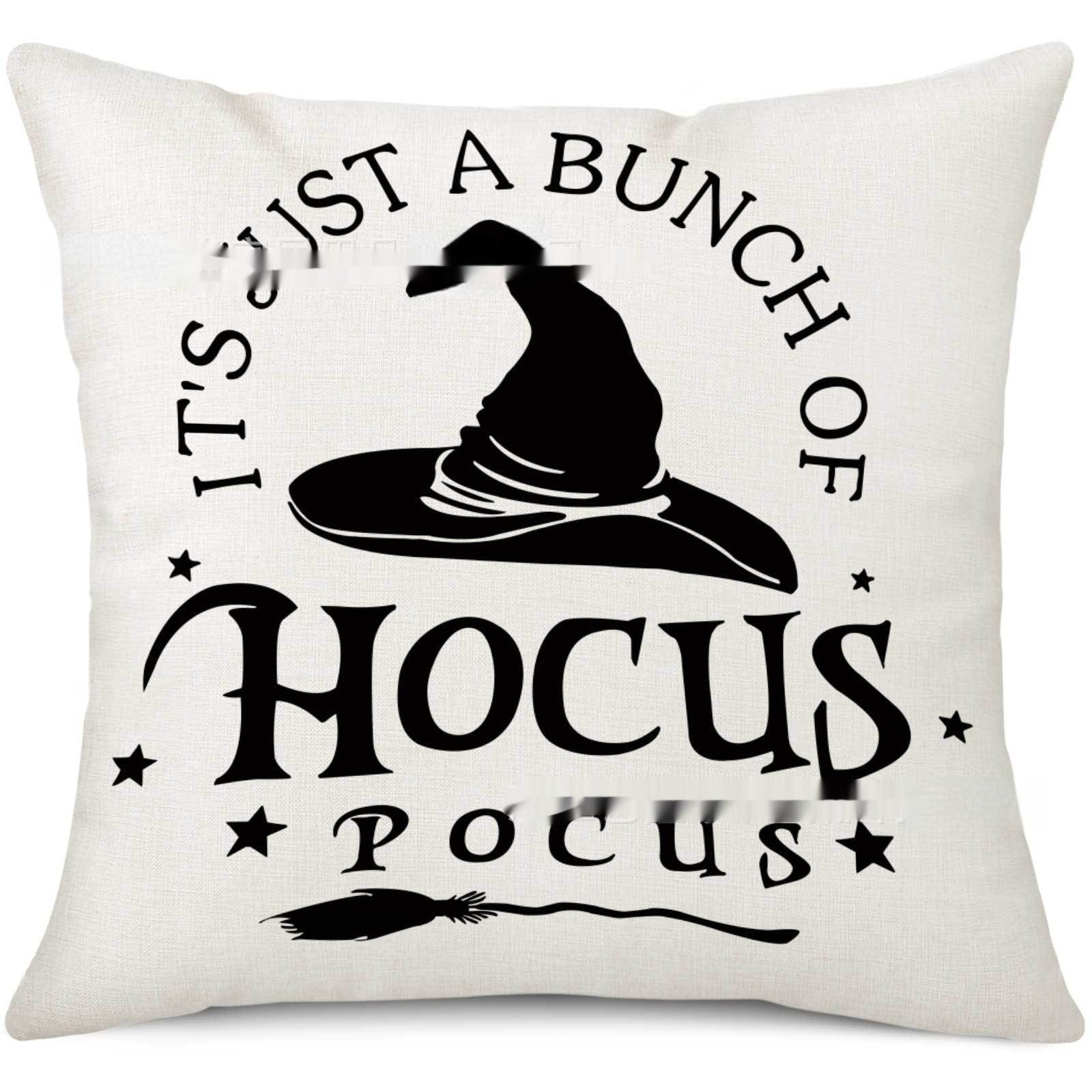 KTX-333907 Halloween Decorative Pillow Cover with Witch Broom and Festive Patterns, 45x45cm Nordic Style