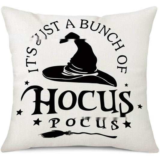 KTX-333907 Halloween Decorative Pillow Cover with Witch Broom and Festive Patterns, 45x45cm Nordic Style