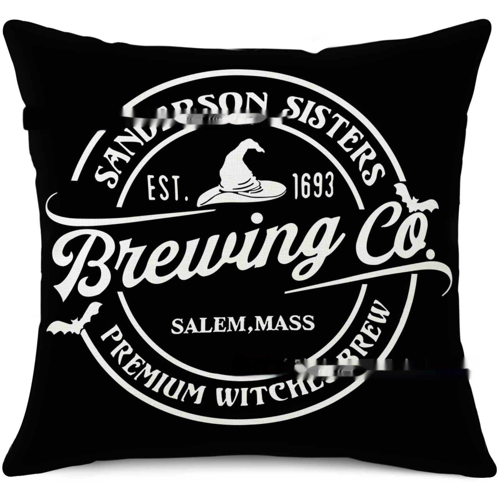 KTX-333907 Halloween Decorative Pillow Cover with Witch Broom and Festive Patterns, 45x45cm Nordic Style