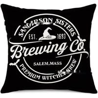 HKM-333907 Halloween Decorative Pillow Cover with Witch Broom and Festive Patterns, 45x45cm Nordic Style