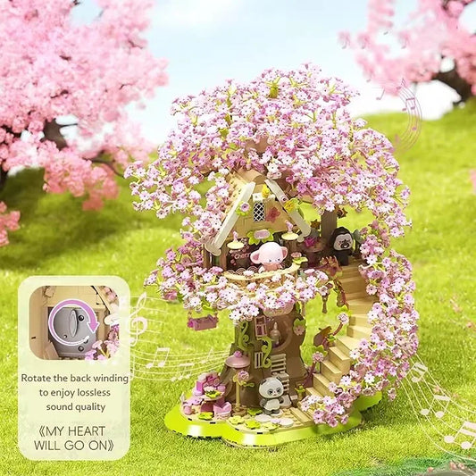 Cherry Blossom Tree House Building Block Set with Panda - 50 Pieces for Ages 2 and Up