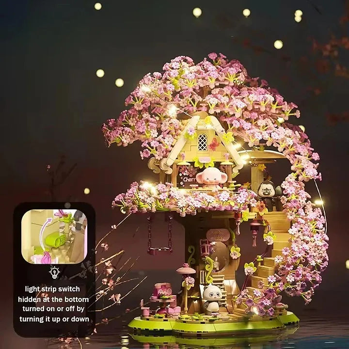 Cherry Blossom Tree House Building Block Set with Panda - 50 Pieces for Ages 2 and Up