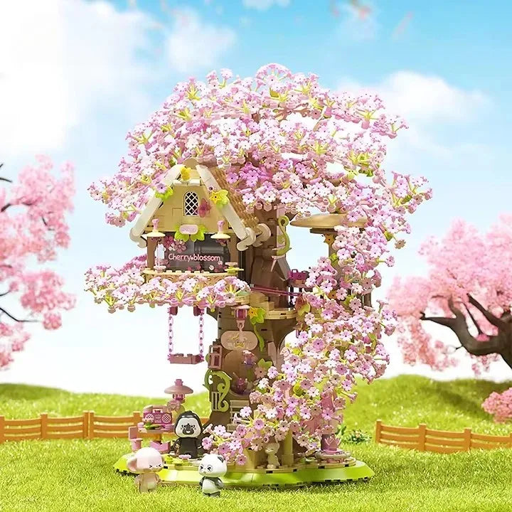 Cherry Blossom Tree House Building Block Set with Panda - 50 Pieces for Ages 2 and Up