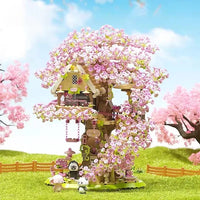 HKM-334035 Cherry Blossom Tree House Building Block Set with Panda - 50 Pieces for Ages 2 and Up