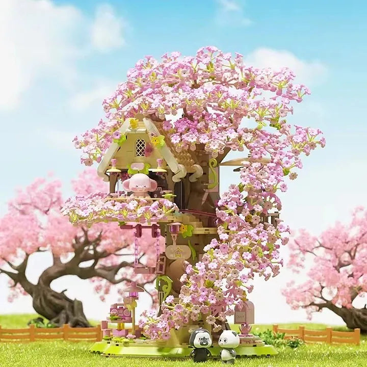 Cherry Blossom Tree House Building Block Set with Panda - 50 Pieces for Ages 2 and Up