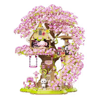 HKM-334035 Cherry Blossom Tree House Building Block Set with Panda - 50 Pieces for Ages 2 and Up