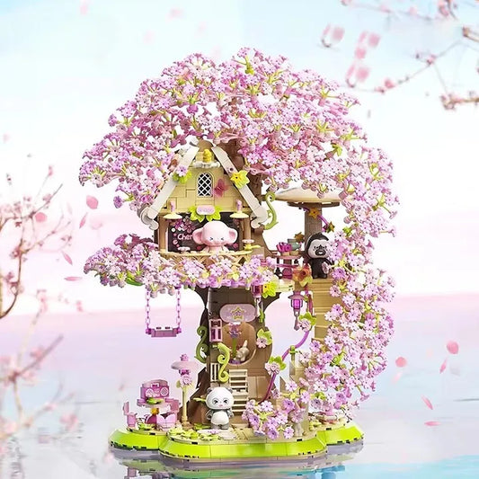 Cherry Blossom Tree House Building Block Set with Panda - 50 Pieces for Ages 2 and Up