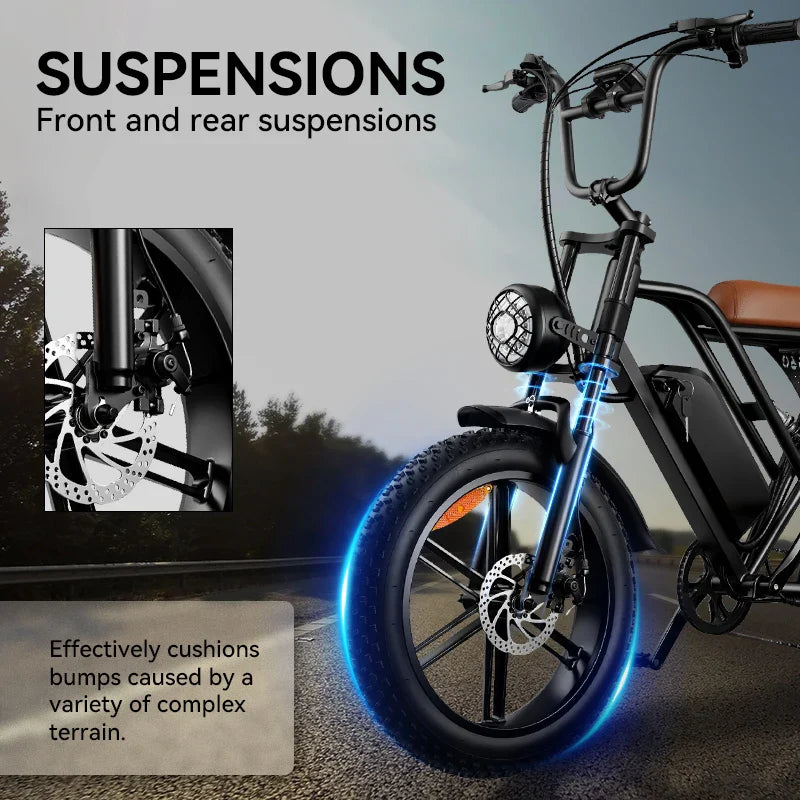 KTX-334163 Electric Bicycle with 25AH Lithium Battery, 48V, 7-Speed, Lightweight Aluminum Frame, 20" Wheels, Hydraulic Disc Brakes, Front Hub Motor