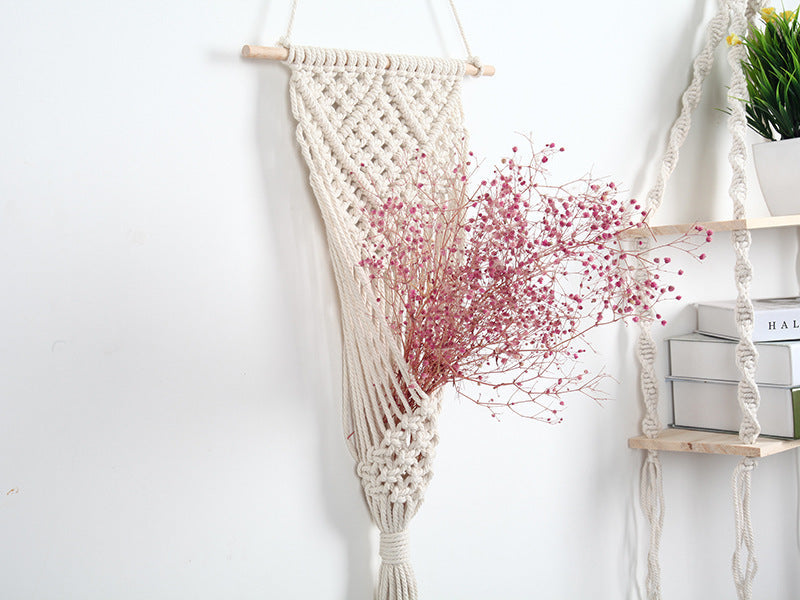 HKM-334163 Hand-Woven Cotton Woven Net Bag for Flower Basket Wall Decoration