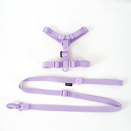 HKM-334227 Korean Pet Macaron H-Type Collar and Chest Harness with Lead Rope - Nylon, Multiple Colors Available