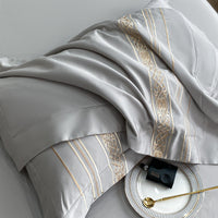 HKM-334547 Pure Cotton Four-Piece Embroidered Bedding Set with Fitted Sheet and Duvet Cover