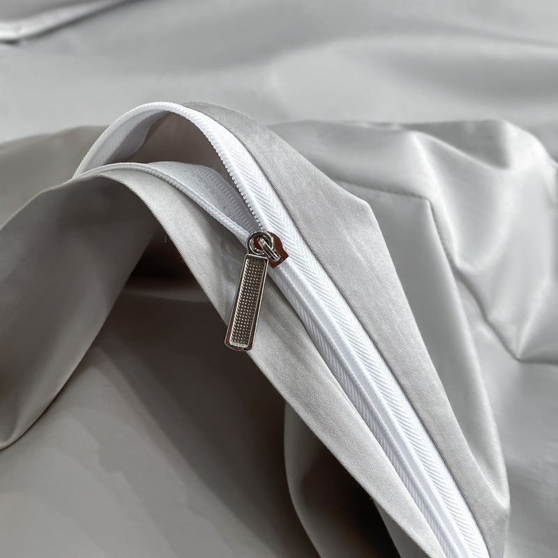 HKM-334547 Pure Cotton Four-Piece Embroidered Bedding Set with Fitted Sheet and Duvet Cover