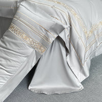 HKM-334547 Pure Cotton Four-Piece Embroidered Bedding Set with Fitted Sheet and Duvet Cover