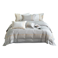 HKM-334547 Pure Cotton Four-Piece Embroidered Bedding Set with Fitted Sheet and Duvet Cover