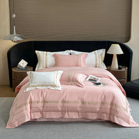HKM-334547 Pure Cotton Four-Piece Embroidered Bedding Set with Fitted Sheet and Duvet Cover