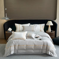 HKM-334547 Pure Cotton Four-Piece Embroidered Bedding Set with Fitted Sheet and Duvet Cover