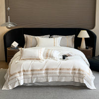 HKM-334547 Pure Cotton Four-Piece Embroidered Bedding Set with Fitted Sheet and Duvet Cover