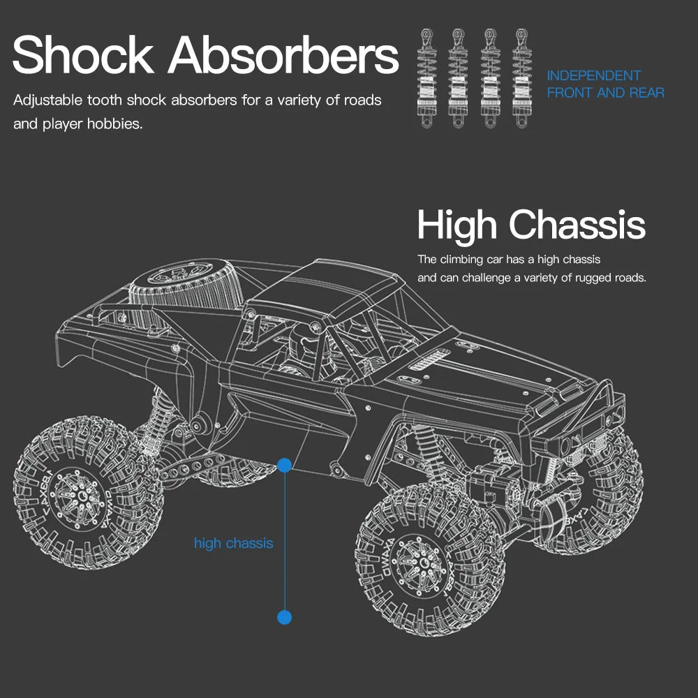 HKM-334803 1/10 Scale Electric Off-Road Remote Control Climbing Car - 4WD for Indoor and Outdoor Use