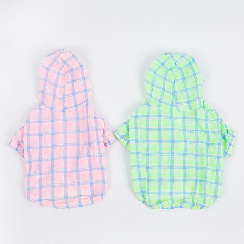 HKM-334995 Plaid Teddy Dog Jacket for Schnauzers in Green and Pink, Cotton Material