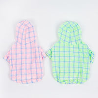 HKM-334995 Plaid Teddy Dog Jacket for Schnauzers in Green and Pink, Cotton Material
