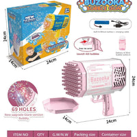 HKM-335187 Electric 69 Holes Bubble Launcher Toy for Kids with Lights, Plastic Bubble Machine