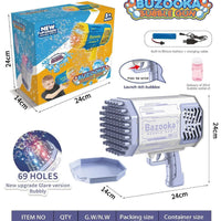 HKM-335187 Electric 69 Holes Bubble Launcher Toy for Kids with Lights, Plastic Bubble Machine