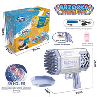 HKM-335187 Electric 69 Holes Bubble Launcher Toy for Kids with Lights, Plastic Bubble Machine