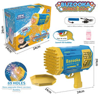 HKM-335187 Electric 69 Holes Bubble Launcher Toy for Kids with Lights, Plastic Bubble Machine
