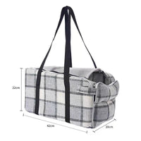 HKM-335571 Breathable Travel Pet Bag with Medium Hard Cloth and Mesh Straps - Stylish Blue and Plaid Designs