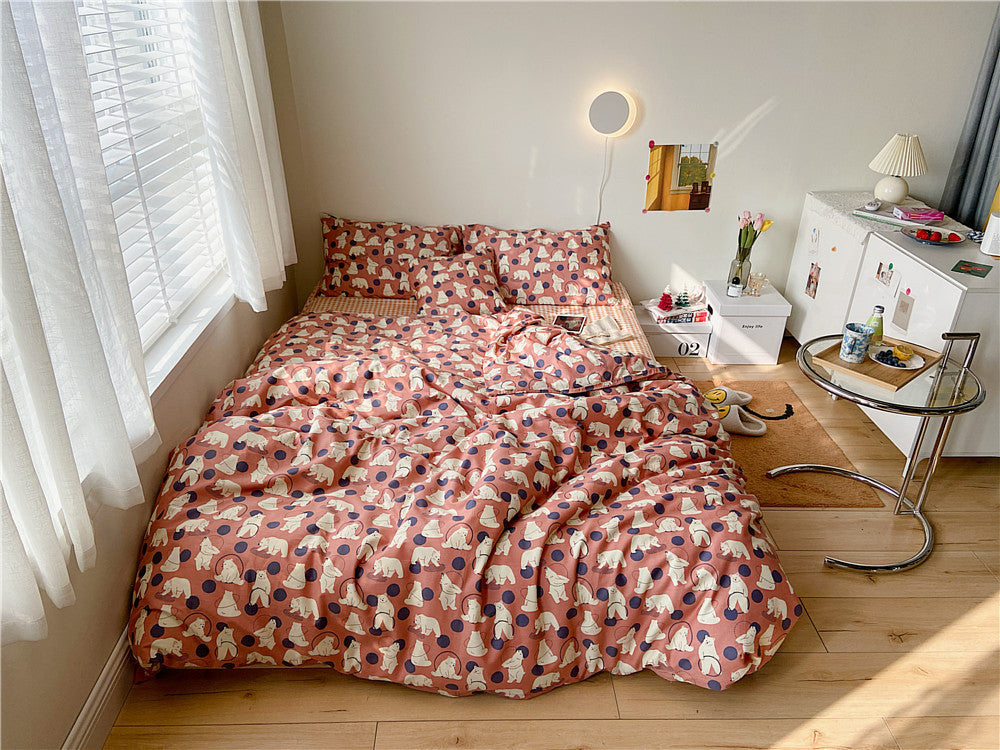 HKM-335699 Cotton 4-Piece Bed Sheet Set with Quilt and Pillow Covers for Comfortable Sleeping