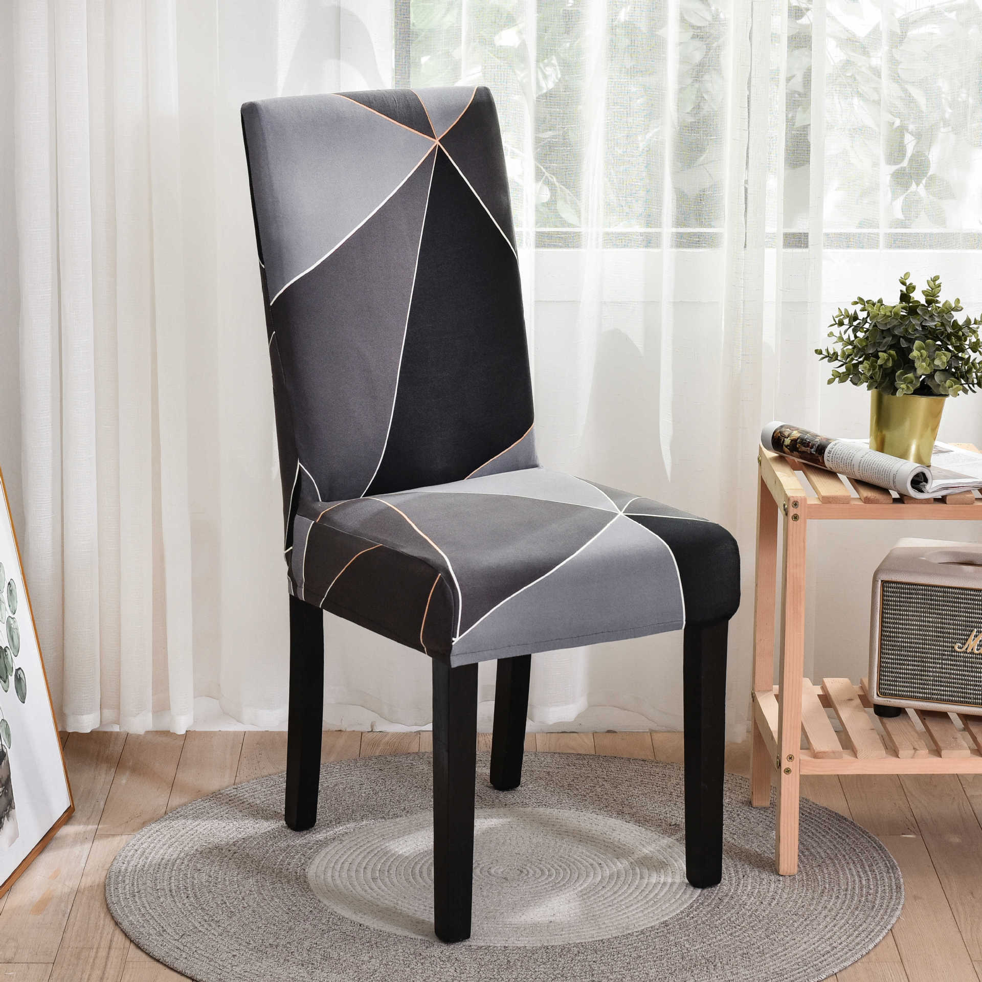 HKM-335763 Waterproof Chair Cover for Single Seat Sofa - Geometric Patterns in Black and Gray