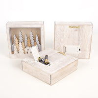 HKM-336147 Wooden Luminous Christmas Decoration Ornaments - Small Square Box with House, Deer, and Tree