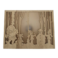 HKM-336147 Wooden Luminous Christmas Decoration Ornaments - Small Square Box with House, Deer, and Tree