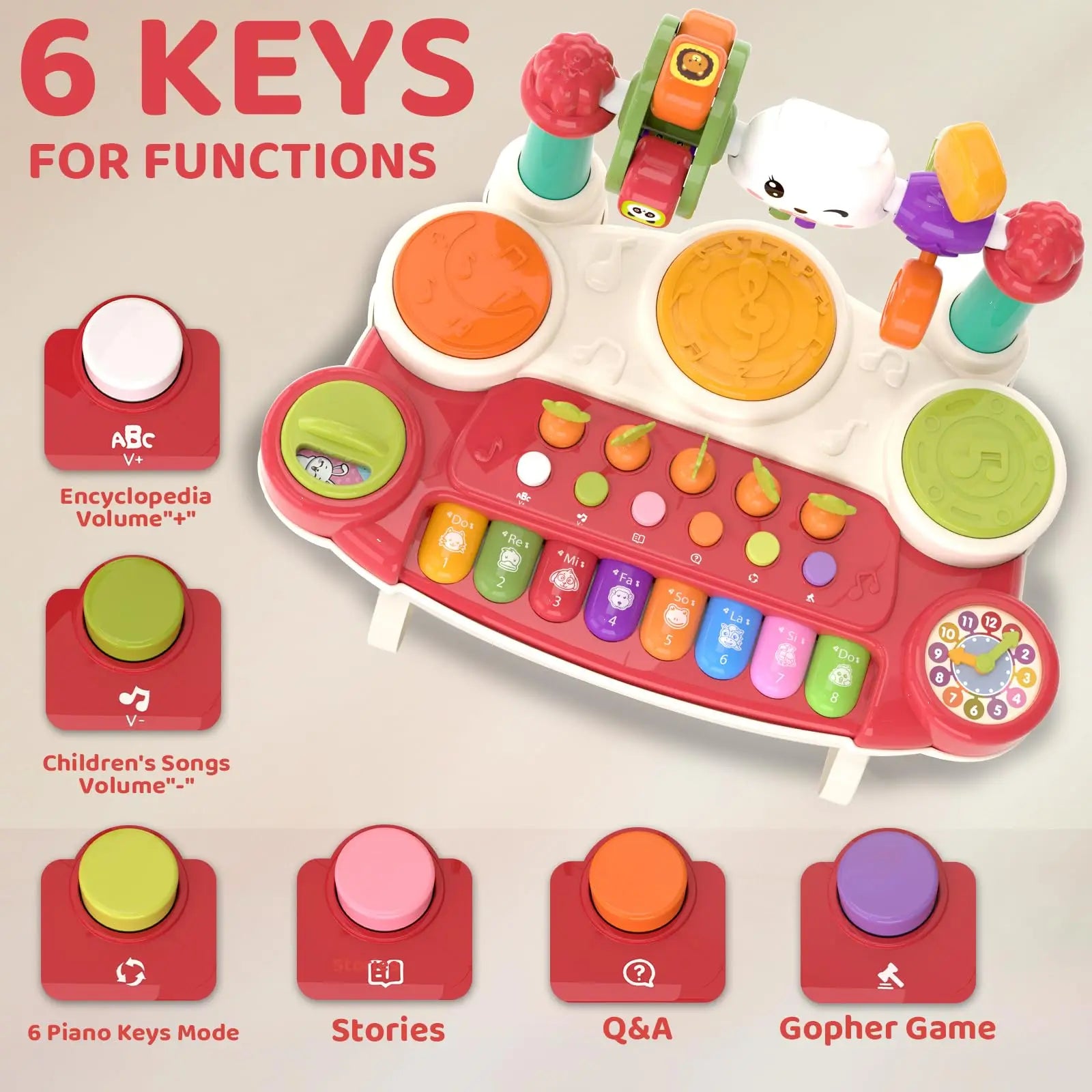 HKM-336339 20-in-1 Baby Musical Piano Toy with Animal Sounds - Educational Plastic Keyboard for Children