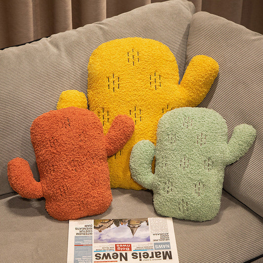 HKM-336339 Cartoon Solid Color Cactus Cushion for Bedside and Sofa - Yellow, Brick Red, Green Options