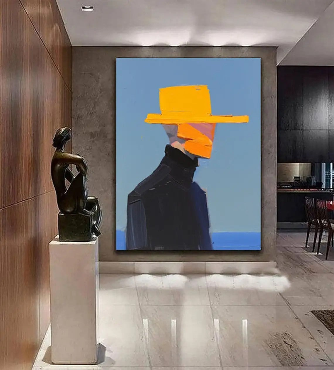 HKM-336467 Hand-Painted Abstract Canvas Art of a Man in Hat - Unique Wall Décor for Living Room and Bedroom