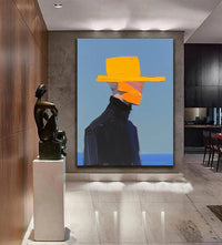 HKM-336467 Hand-Painted Abstract Canvas Art of a Man in Hat - Unique Wall Décor for Living Room and Bedroom