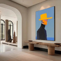 HKM-336467 Hand-Painted Abstract Canvas Art of a Man in Hat - Unique Wall Décor for Living Room and Bedroom