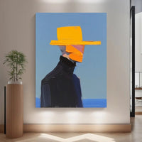 HKM-336467 Hand-Painted Abstract Canvas Art of a Man in Hat - Unique Wall Décor for Living Room and Bedroom