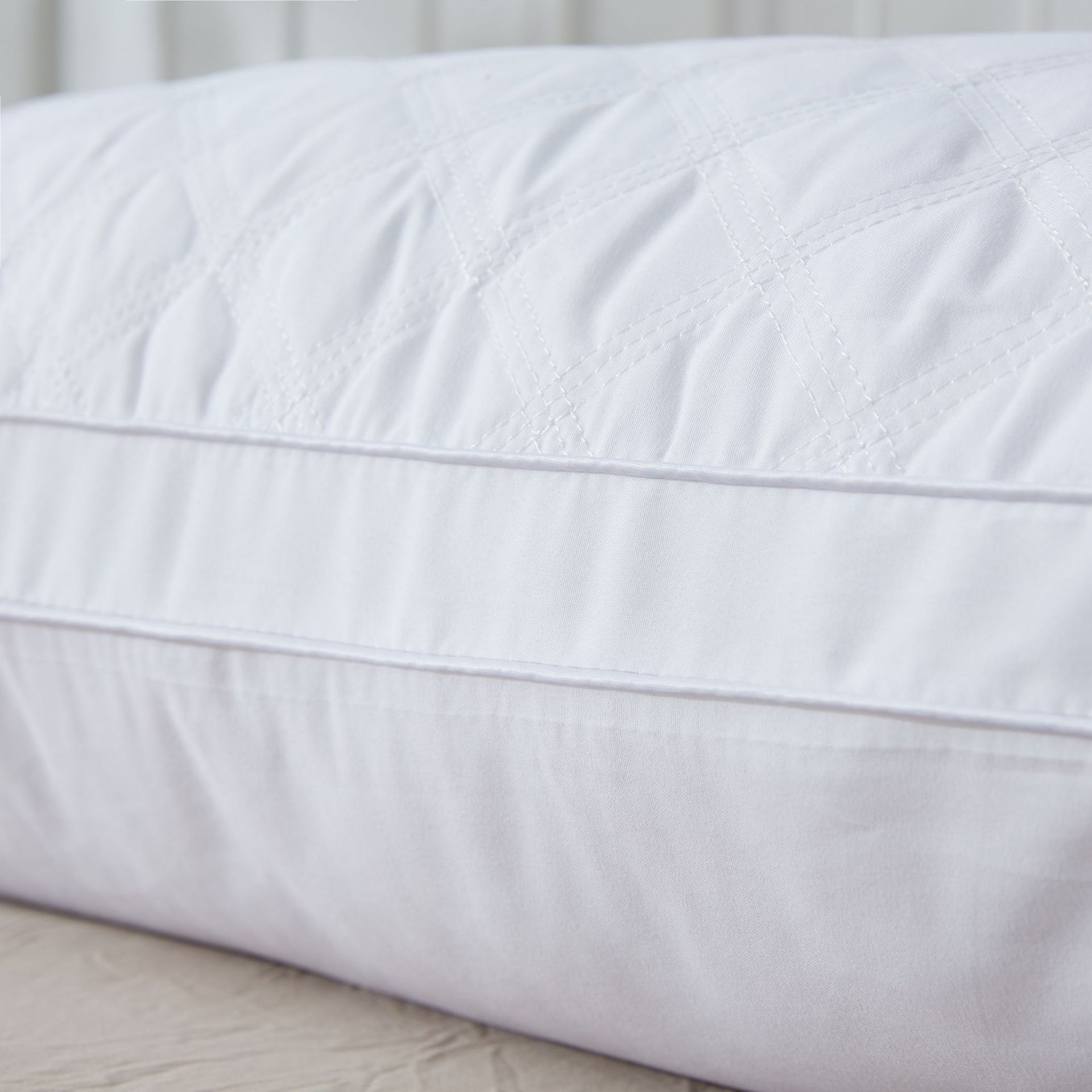 HKM-336659 White Cotton Quilted Three-Dimensional Pillow, 15.1-20cm Height, 42x75cm Size