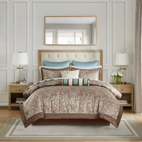 HKM-336851 12 Piece Queen Comforter Set with Cotton Sheets and Decorative Pillows in Red and Gold