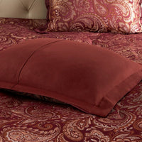 HKM-336851 12 Piece Queen Comforter Set with Cotton Sheets and Decorative Pillows in Red and Gold
