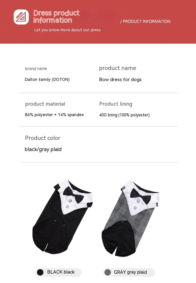 HKM-337299 Stylish Black and Gray Plaid Holiday Dog Outfit for Weddings and Parties