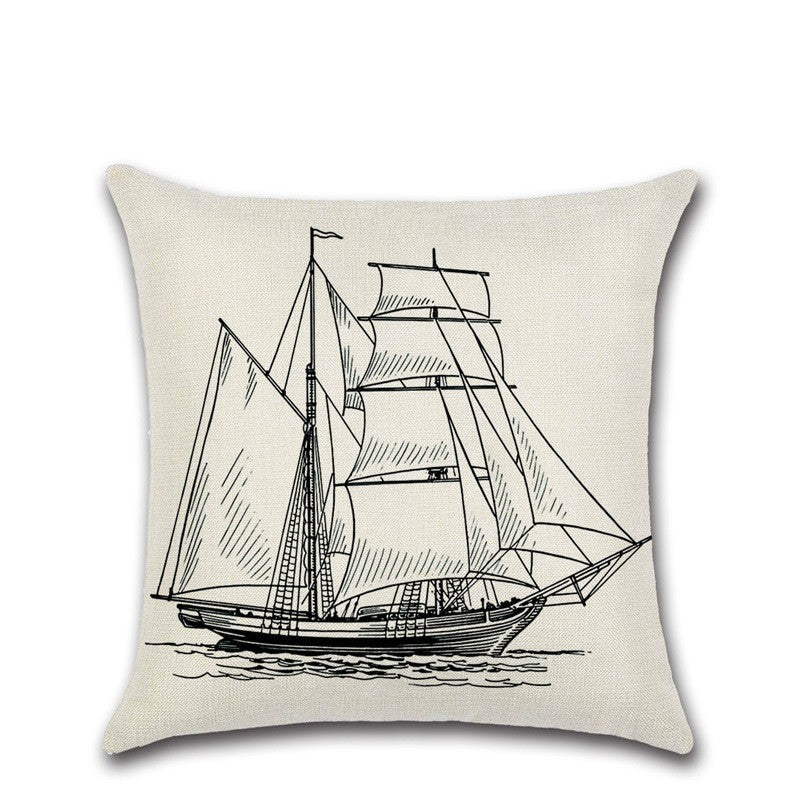 HKM-337363 Navigation Series Map Pillow Cover - Simple & Modern Linen Cushion Cover (45x45cm) with PP Cotton Filler for Living Room