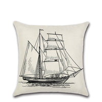HKM-337363 Navigation Series Map Pillow Cover - Simple & Modern Linen Cushion Cover (45x45cm) with PP Cotton Filler for Living Room