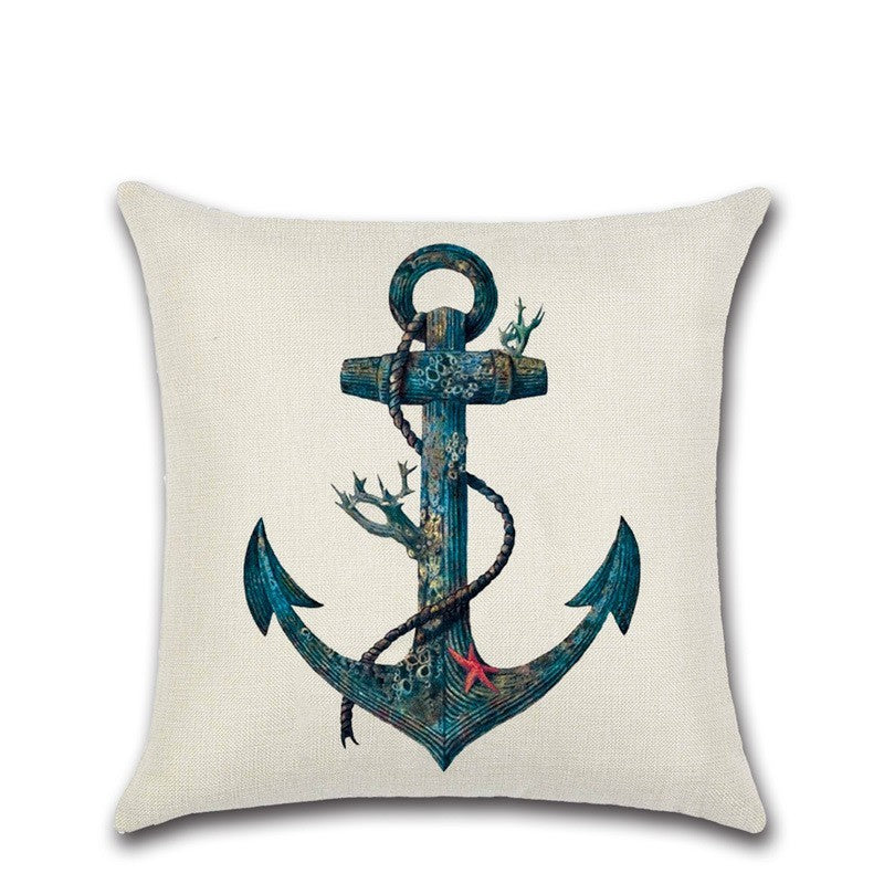 HKM-337363 Navigation Series Map Pillow Cover - Simple & Modern Linen Cushion Cover (45x45cm) with PP Cotton Filler for Living Room