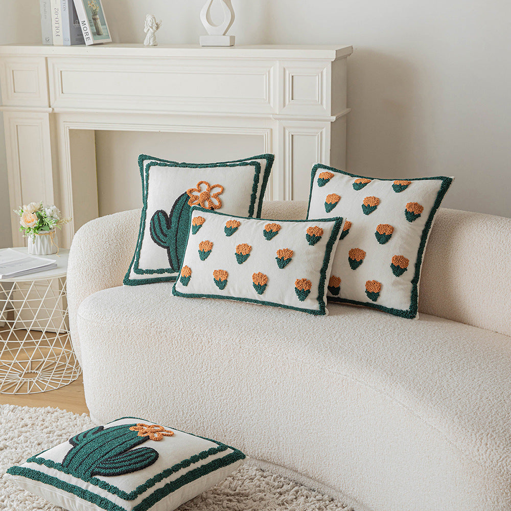 HKM-337491 Cactus and Flower Tufted Throw Pillow Cover, 45x45cm and 30x50cm Options