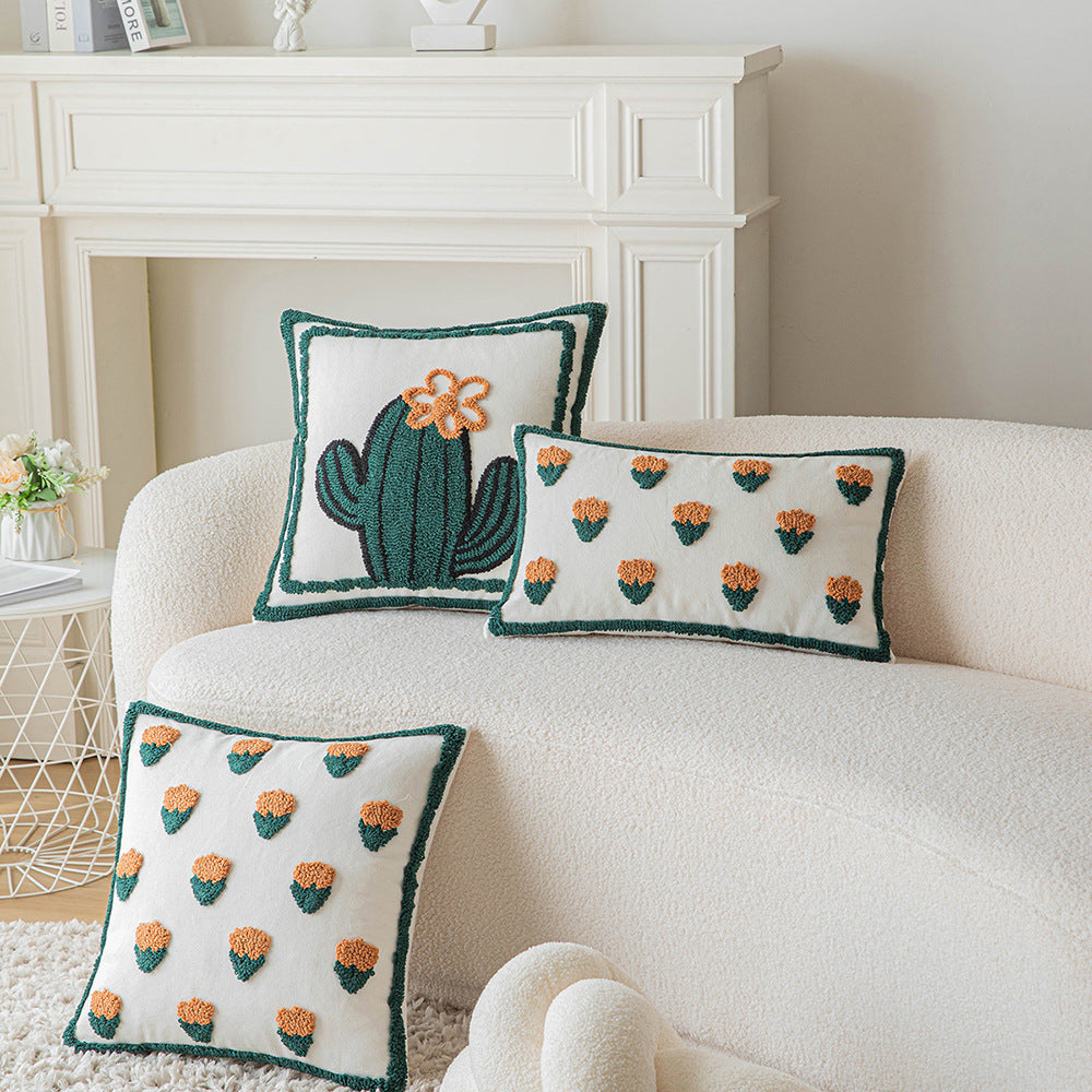 HKM-337491 Cactus and Flower Tufted Throw Pillow Cover, 45x45cm and 30x50cm Options