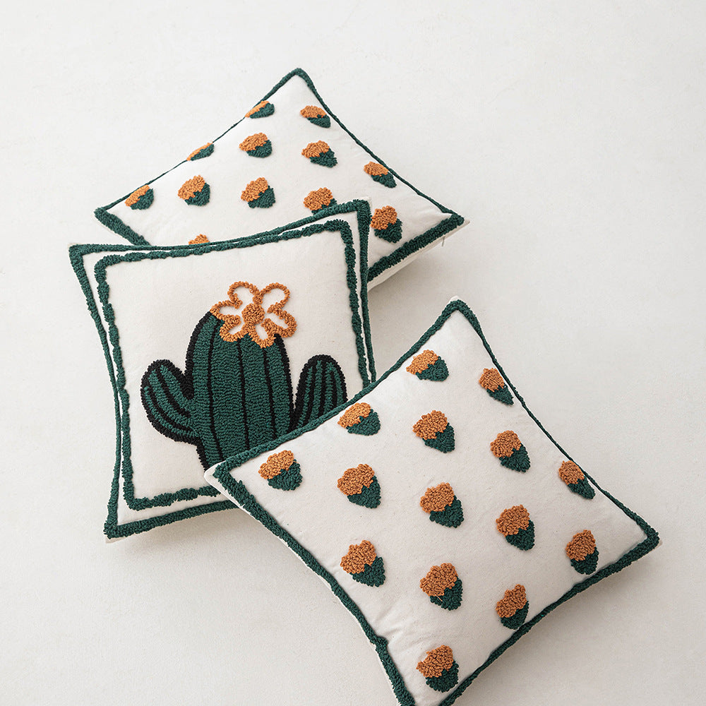 HKM-337491 Cactus and Flower Tufted Throw Pillow Cover, 45x45cm and 30x50cm Options