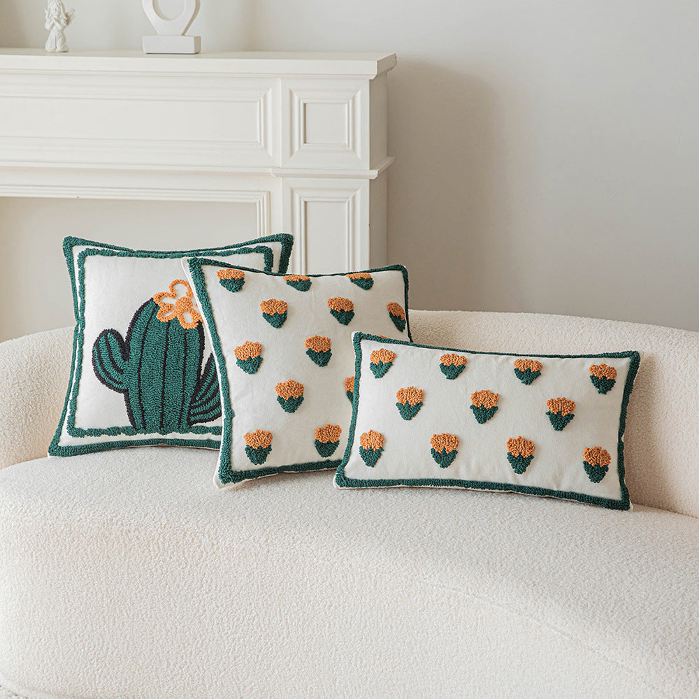 HKM-337491 Cactus and Flower Tufted Throw Pillow Cover, 45x45cm and 30x50cm Options